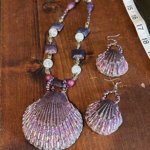Purple Shell Necklace and Earring Set